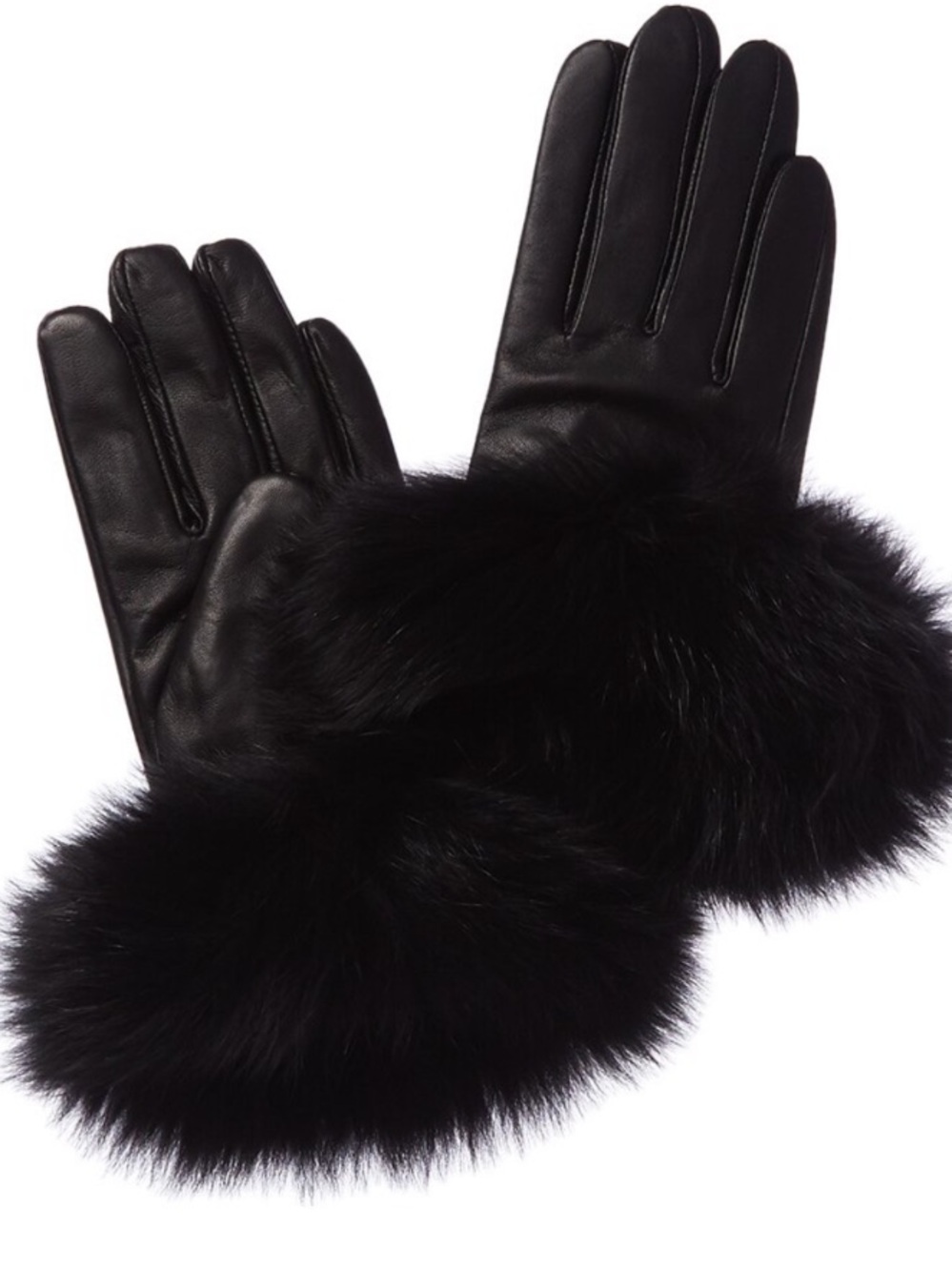 NWT La Fiorentina sM Leather Gloves with FOX FUR Cuffs-faux fur lined-MSRP $180